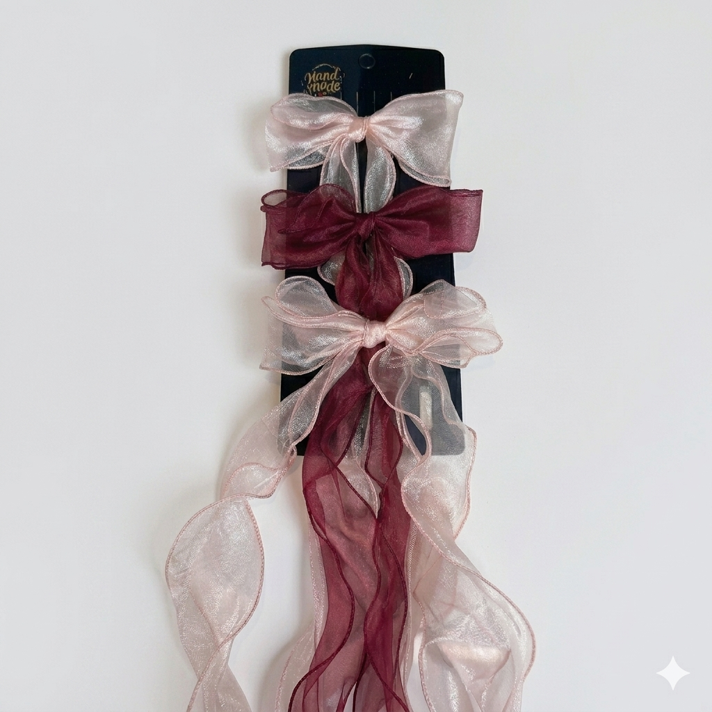 Princess Organza Long Tail Bow Clips – Set of 3
