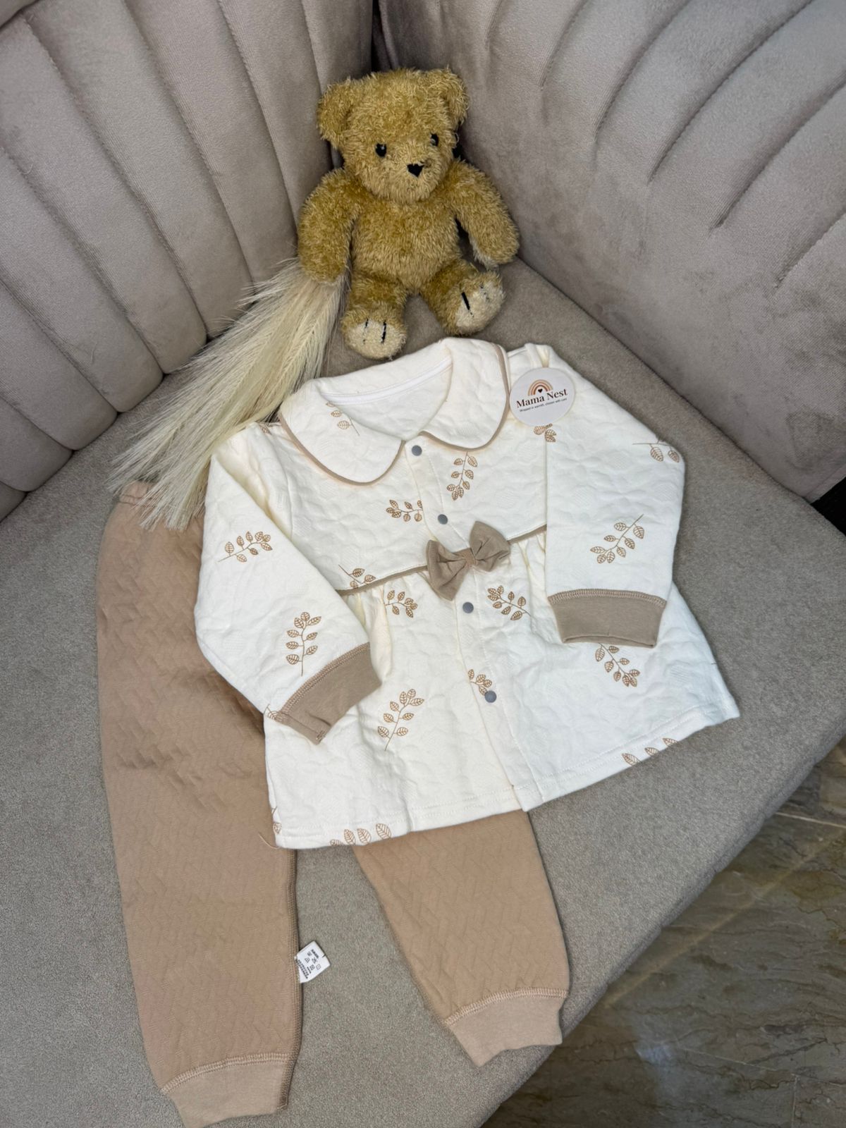 Beige Blossom Top & Mocha Trouser Set — Soft Girl Winter Edit