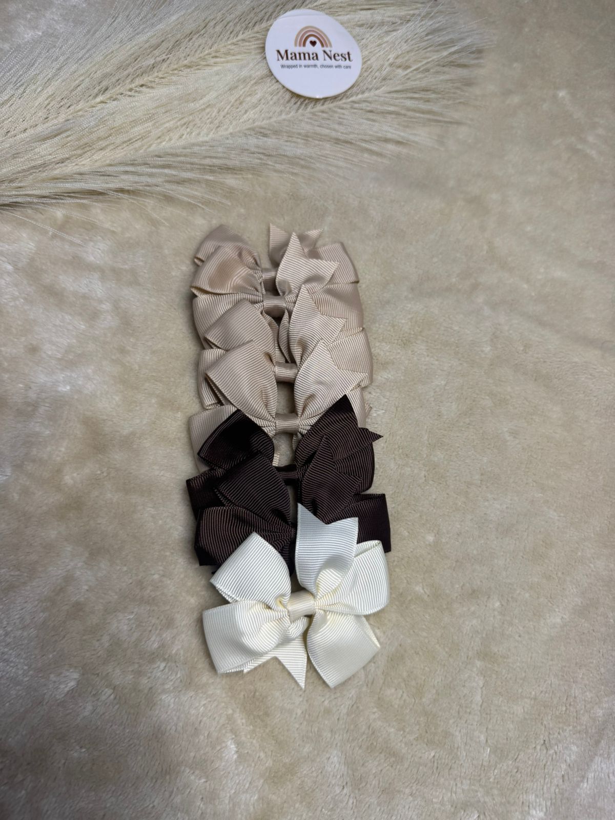 Mini Bow Pins set-White Beige