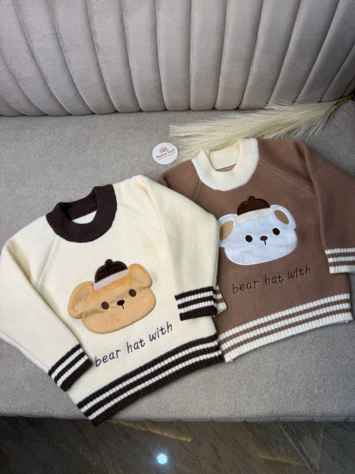 ☕ Bear Hug Knit Sweater — Cream Latte
