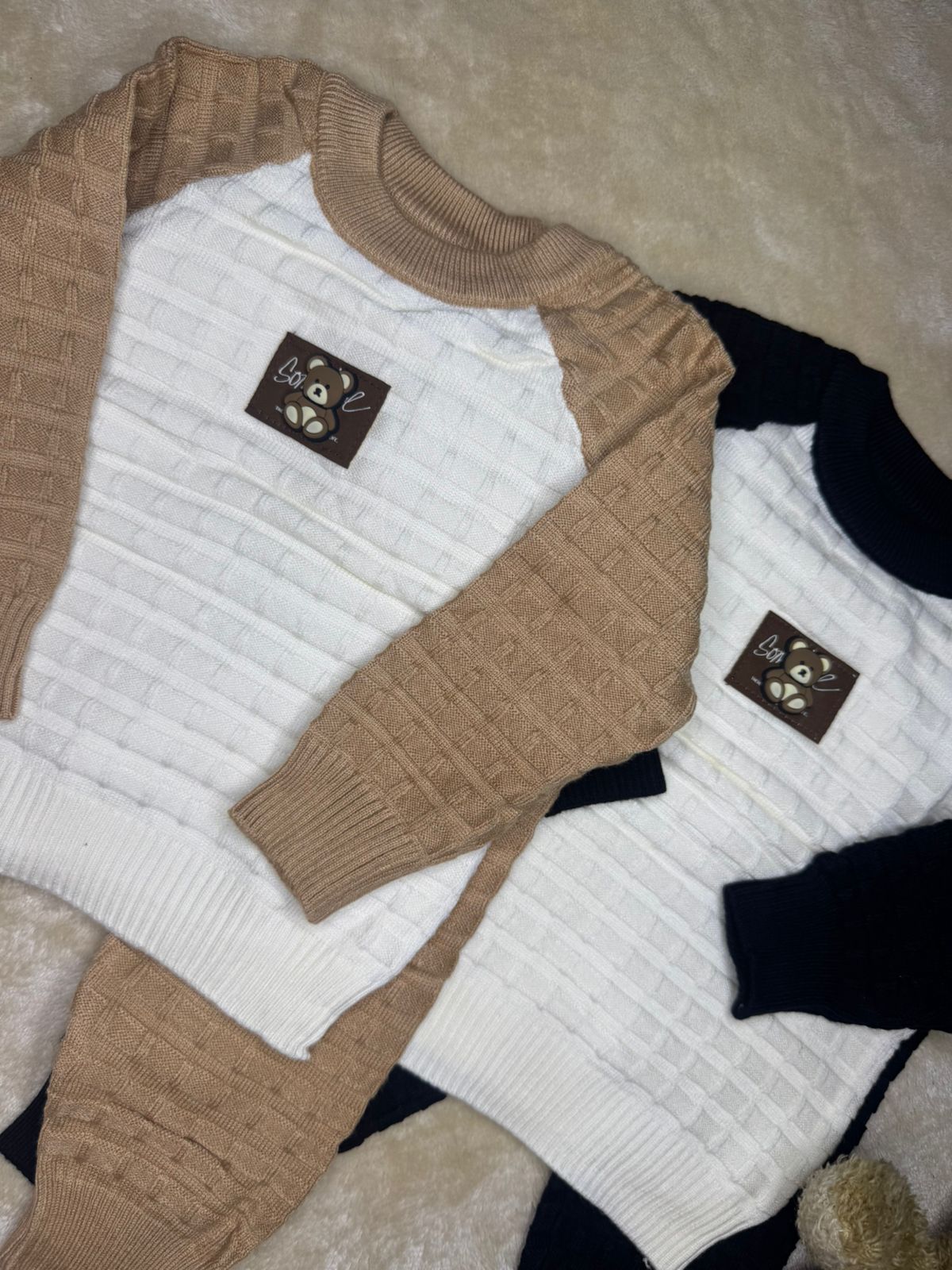 Cocoa Teddy Wool Set (Brown & Cream)