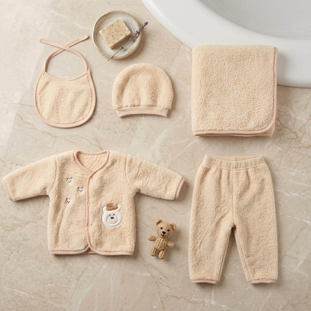 Cozy Bear 5-Piece Sherpa Newborn Set-Skin