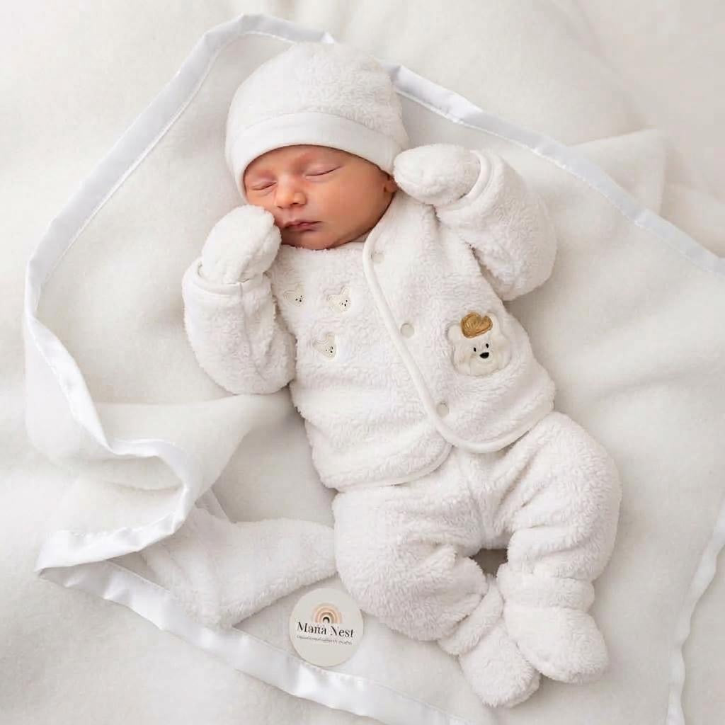 Cozy Bear 5-Piece Sherpa Newborn Set-White