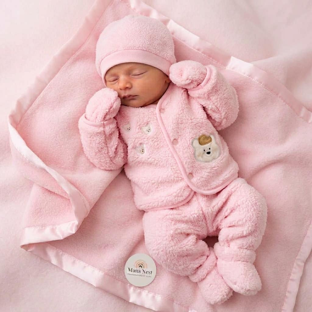 Cozy Bear 5-Piece Sherpa Newborn Set-Pink