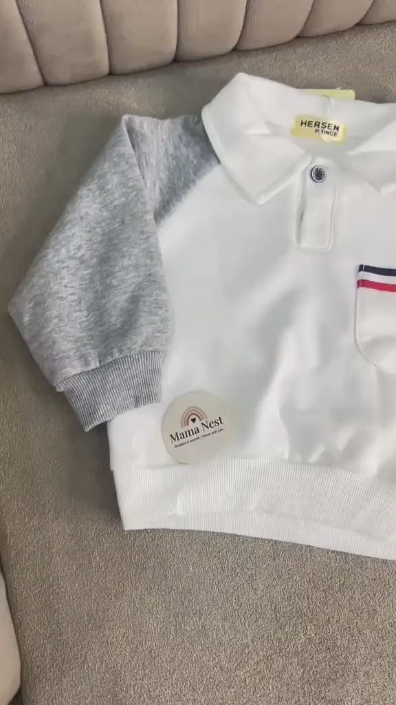 Toddler Boy Colorblock Polo Sweatshirt and Jogger Set-Grey