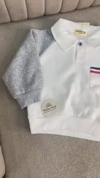 Toddler Boy Colorblock Polo Sweatshirt and Jogger Set-Grey