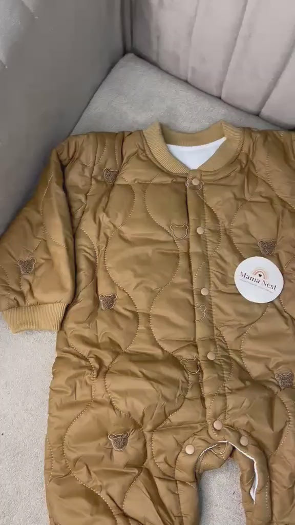 Cozy Quilted Bear Print Baby Jumpsuit