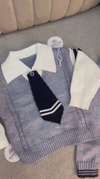 Baby Boy Knit Sweater and Pants Set with Mock Tie
