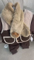 Ultra-Warm Brown Fleece & Sherpa 4-Piece Winter Set with Matching Muffler