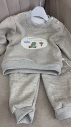 Grey Dinosaur Sweatshirt & Jogger Set Fleece