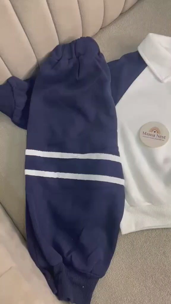 Toddler Boy Colorblock Polo Sweatshirt and Jogger Set-Blue