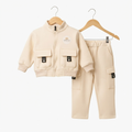 Unisex Kids Fleece Cargo Tracksuit Set-Cream