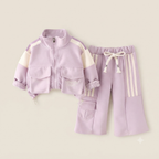 Girl's Sporty Lilac Colorblock Jogger Set with Pockets