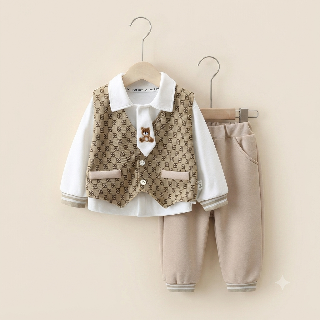 Gentleman Geometric Vest and Pants Set – Light Beige