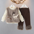 Girls Deer Faux Fur Vest Winter Set with Corduroy Pants