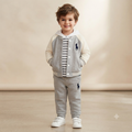 Polo Boy 3-Piece Varsity Jacket, Striped Hoodie, and Jogger Set-Grey