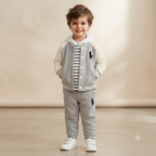 Polo Boy 3-Piece Varsity Jacket, Striped Hoodie, and Jogger Set-Grey