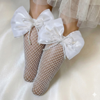 Princess Bow Net Socks Pearl