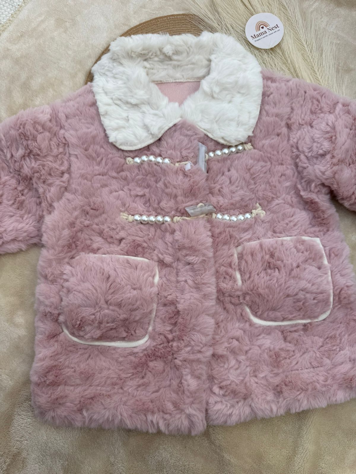 Luxury Pearl Fur Baby Coat – Blush Pink