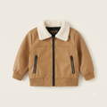 Toddler Faux Leather Bomber Jacket with Sherpa Collar-Light Brown