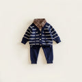 Baby Boy Plaid Collar Knitted Cardigan & Pants Set-Blue