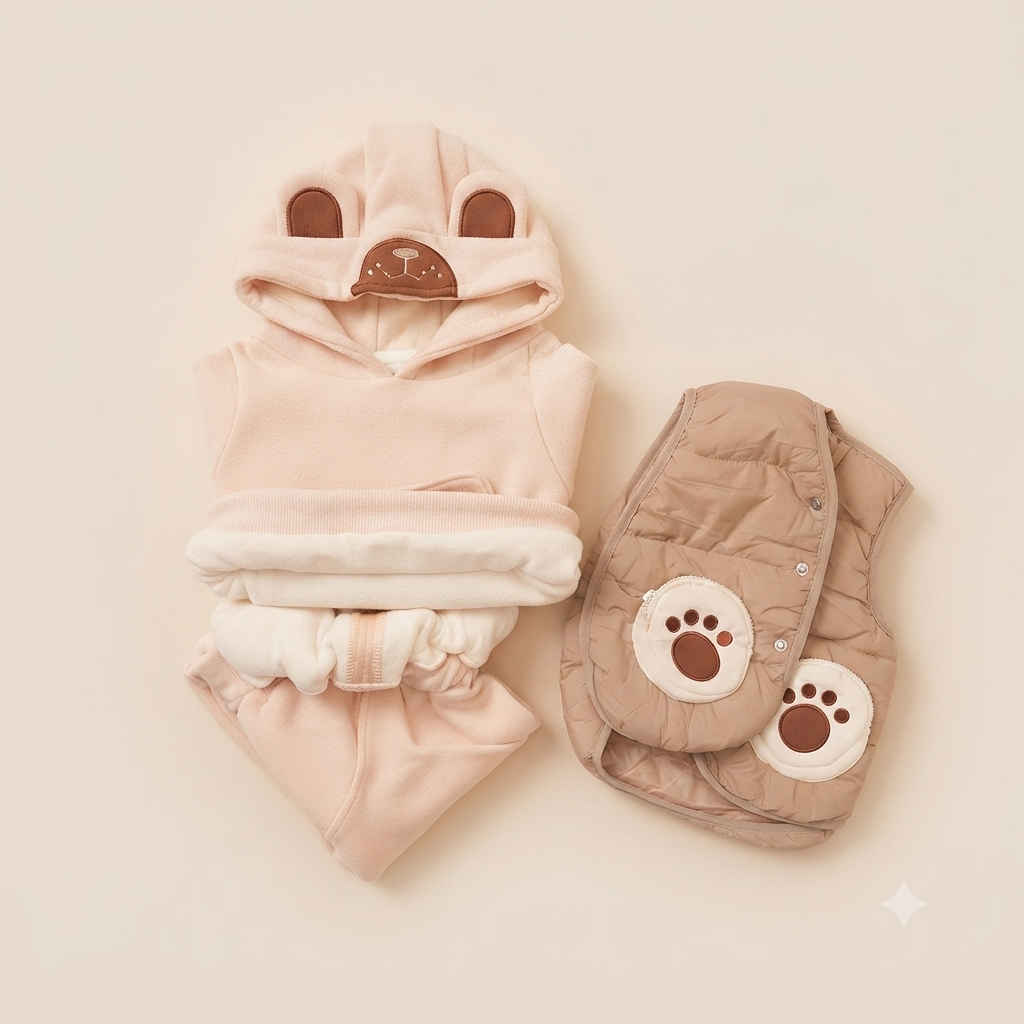 Adorabee Bear 3-Piece Winter Hood Set Thick Fleece