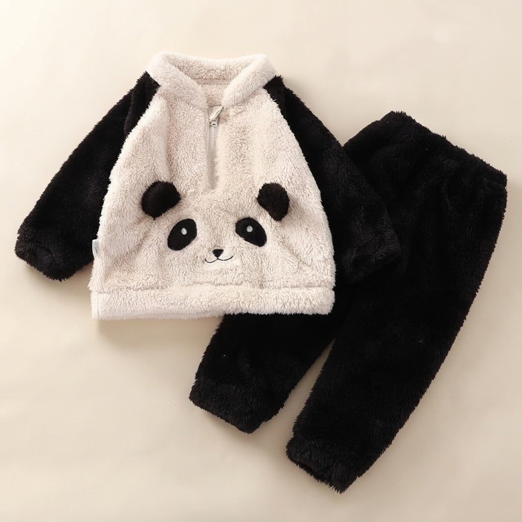 Cute Panda Fluffy Winter Tracksuit for Kids