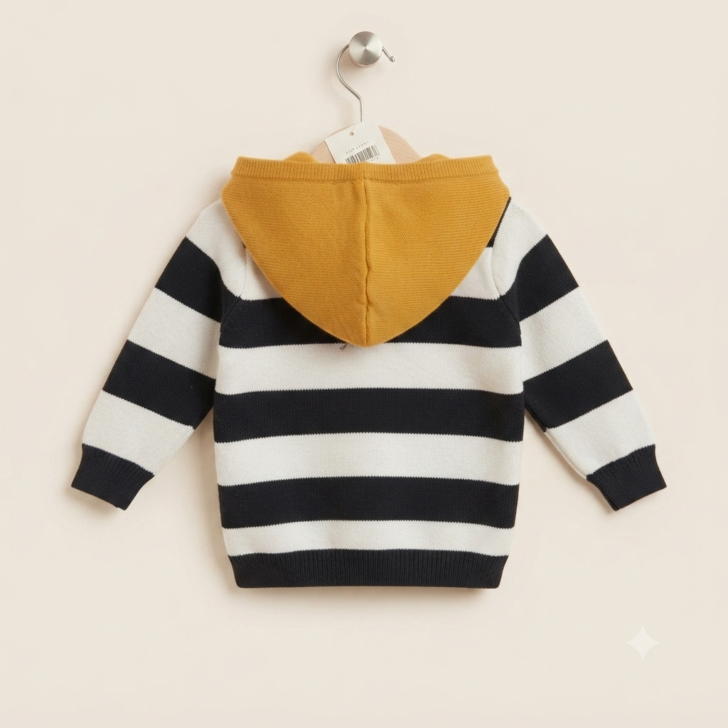 Monochrome Stripe Sherpa-Lined Hoodie & Denim Set