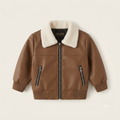Toddler Faux Leather Bomber Jacket with Sherpa Collar-Brown