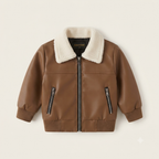 Toddler Faux Leather Bomber Jacket with Sherpa Collar-Brown
