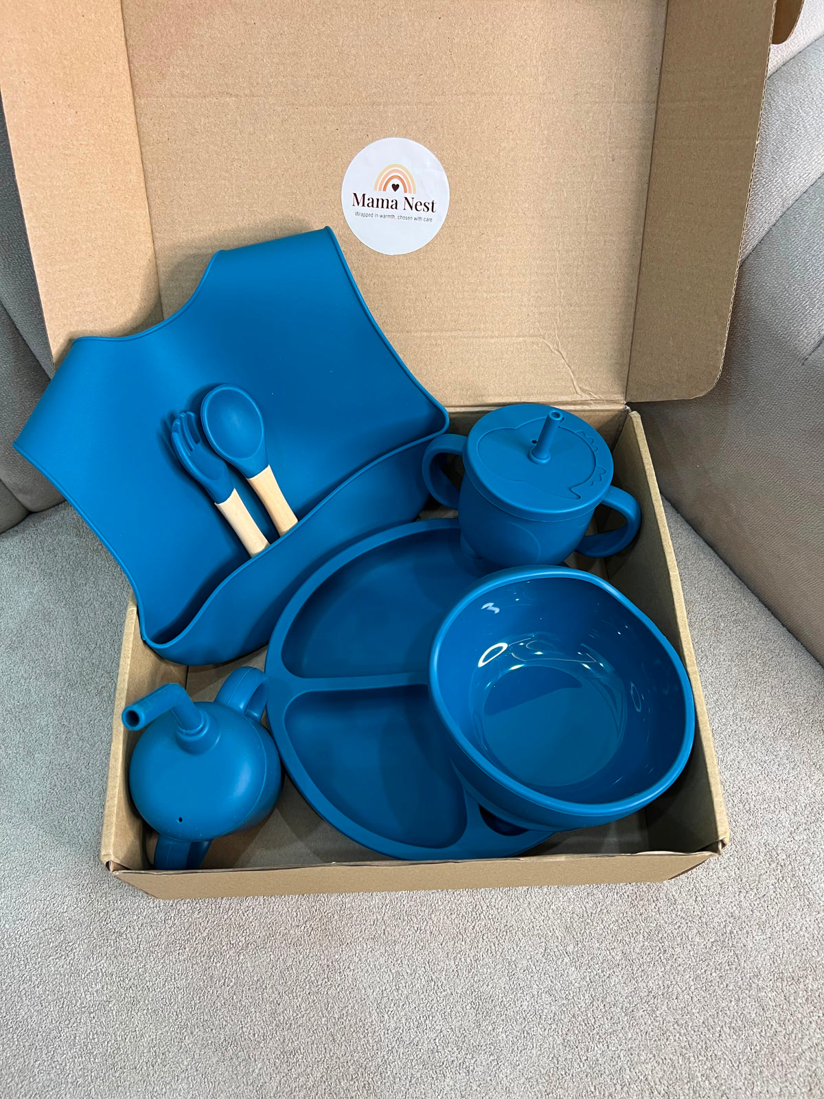 7-Piece Silicone Baby Feeding Set-Blue