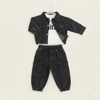 Toddler Black Denim Jacket and Cargo Joggers Set