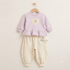 Lilac Peplum Sweatshirt & Polka Dot Trouser Set Fleece