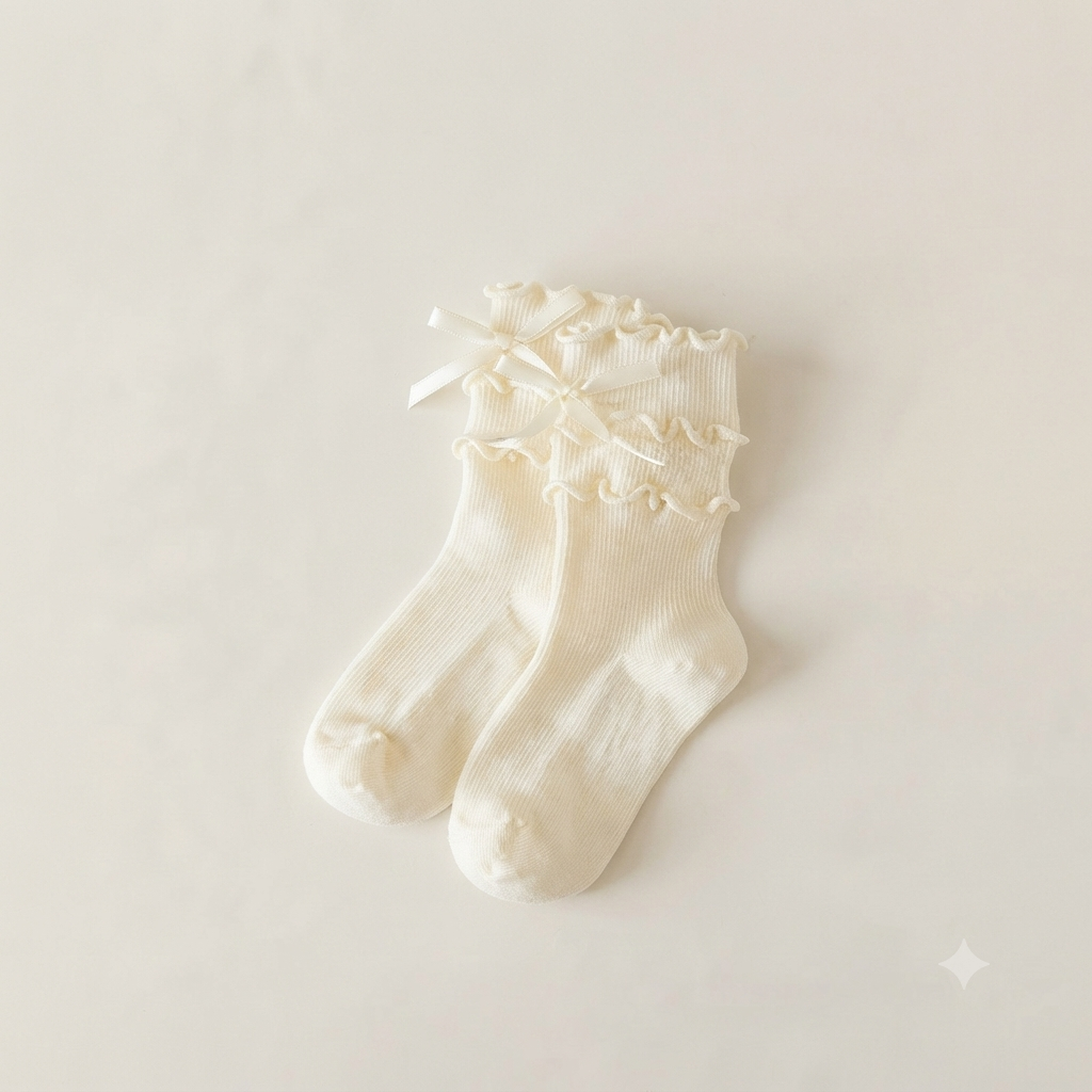 Princess Ruffle & Bow Girls Ankle Socks - Black & white
