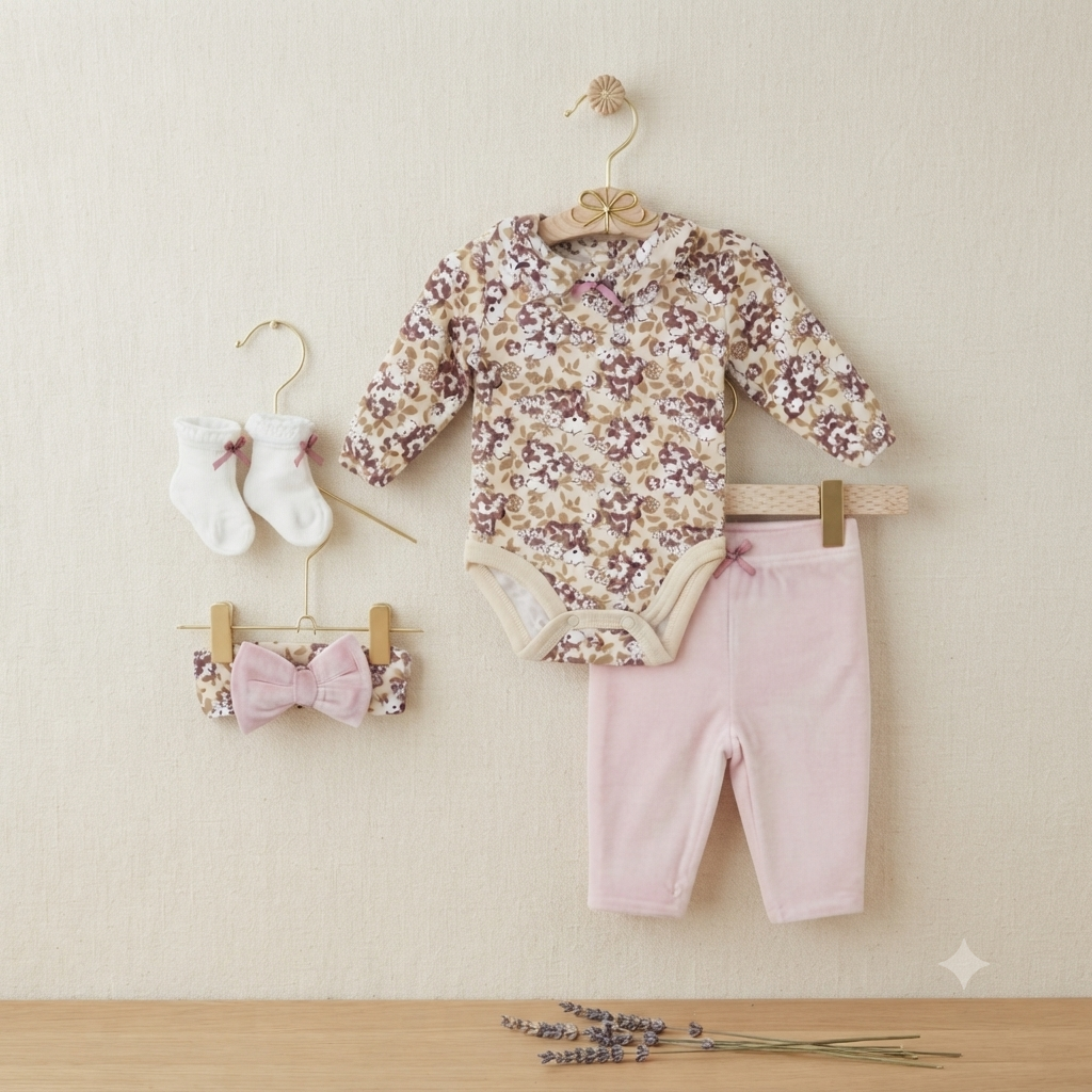5 Piece Baby Floral Bodysuit & Leggings Set Velvet