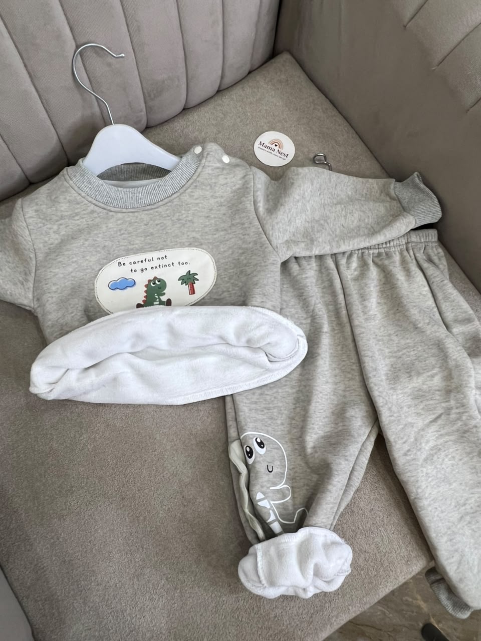 Grey Dinosaur Sweatshirt & Jogger Set Fleece