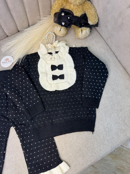 Black Bow Charm Knit Set