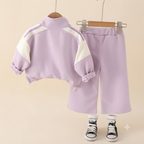 Girl's Sporty Lilac Colorblock Jogger Set with Pockets
