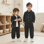 Toddler Black Denim Jacket and Cargo Joggers Set