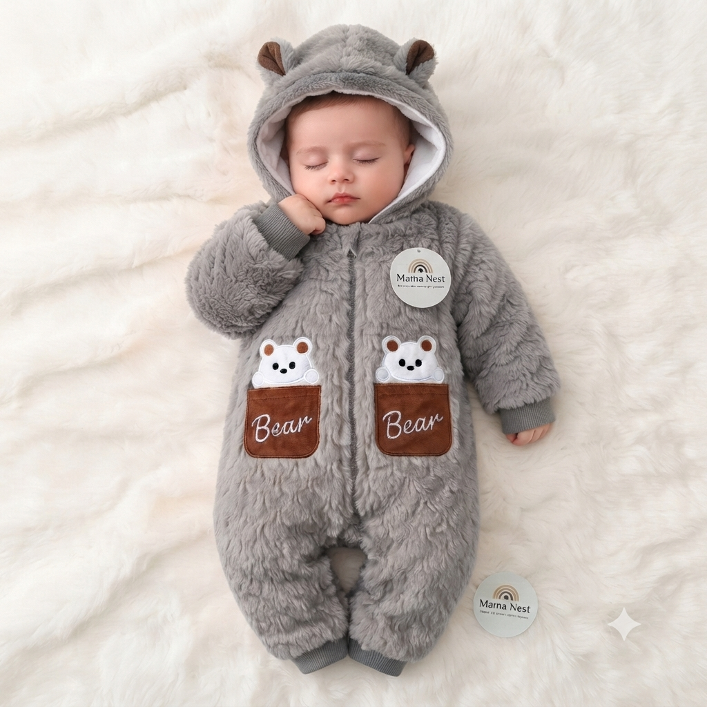 Charcoal Brown Fur Bear Romper