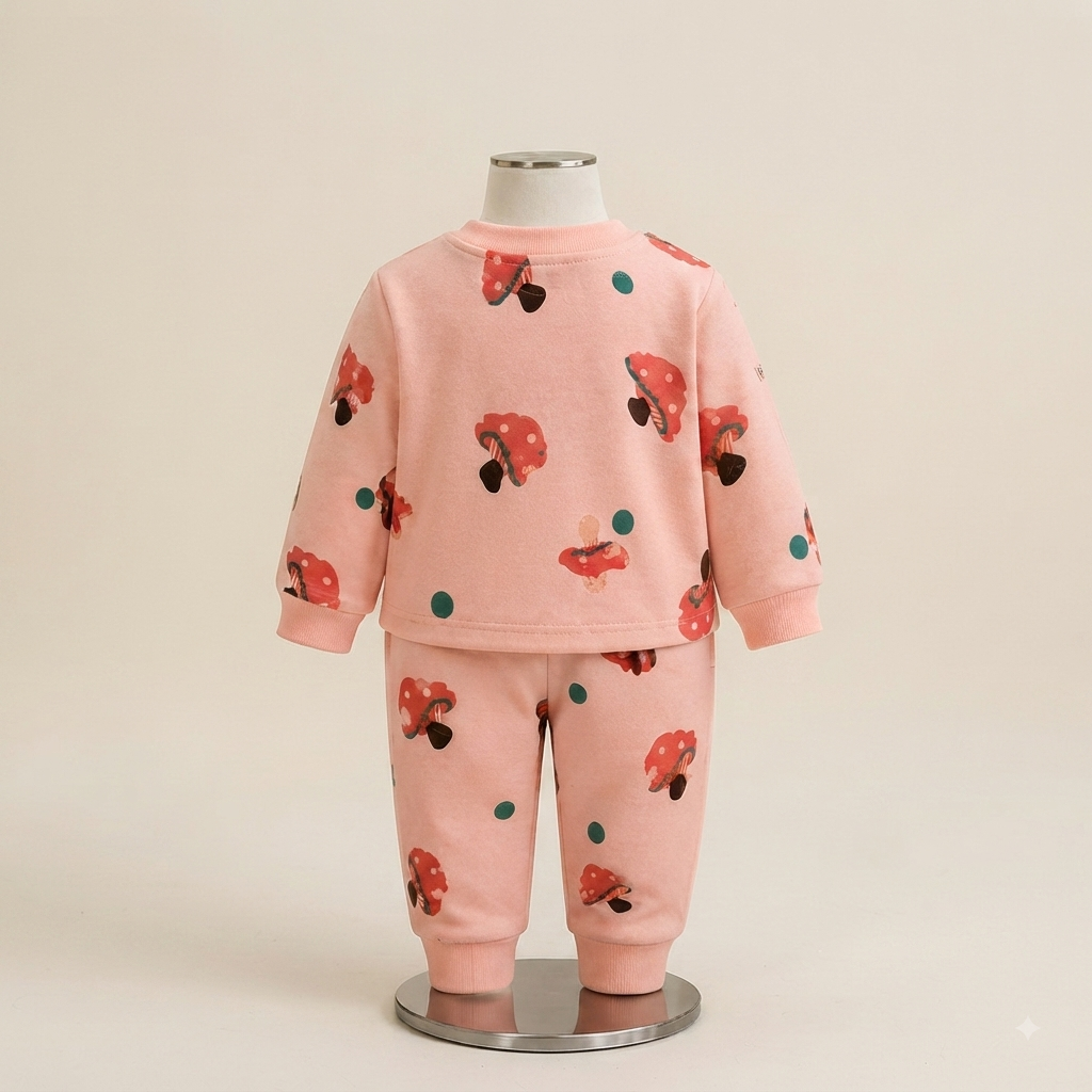 Pink Mushroom Fleece Set for Kids