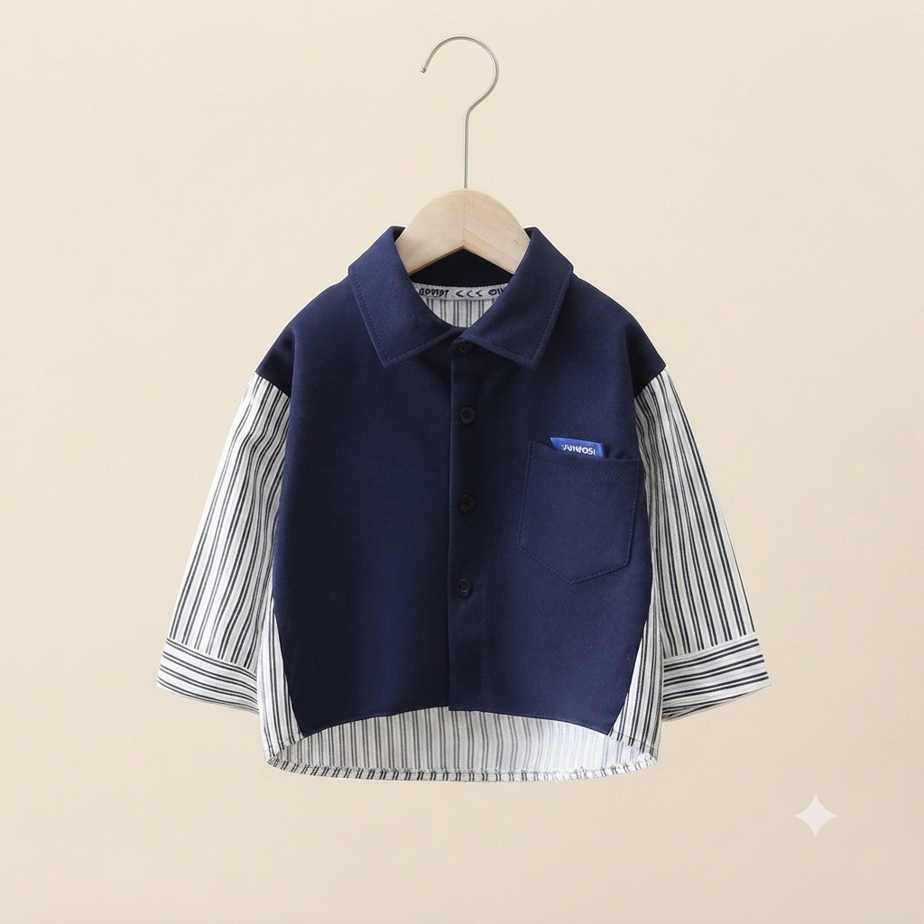 Toddler Striped Sleeve Polo and Jogger Set – Navy Blue
