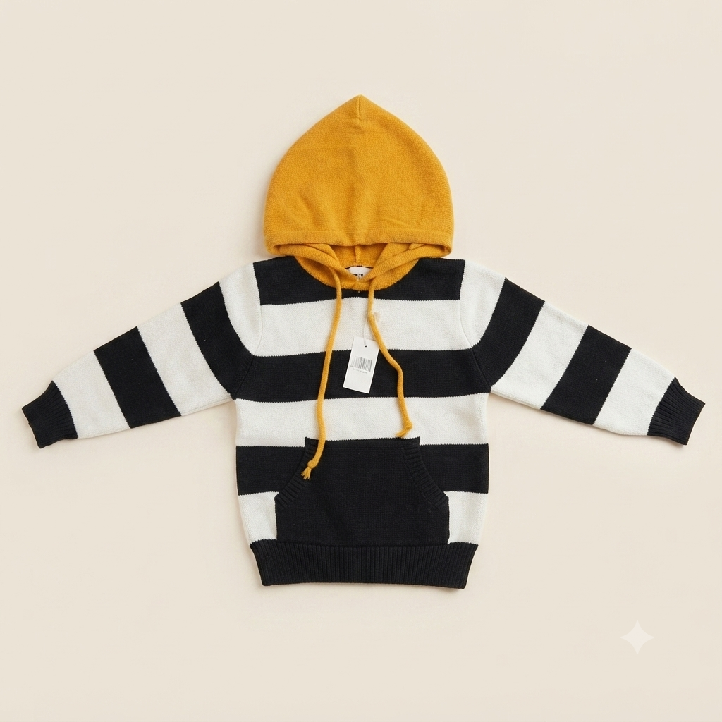 Monochrome Stripe Sherpa-Lined Hoodie & Denim Set