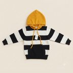 Monochrome Stripe Sherpa-Lined Hoodie & Denim Set
