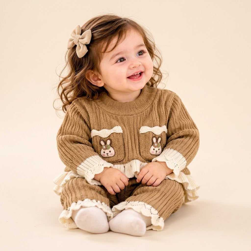 Baby Girls Bunny Ribbed Knit 2-Piece Outfit