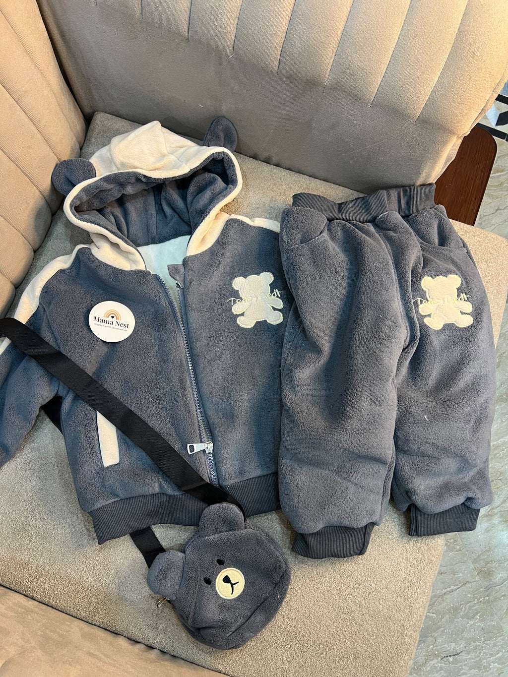 Toddler Cuddle Thick Bear 3-Piece Tracksuit- Grey