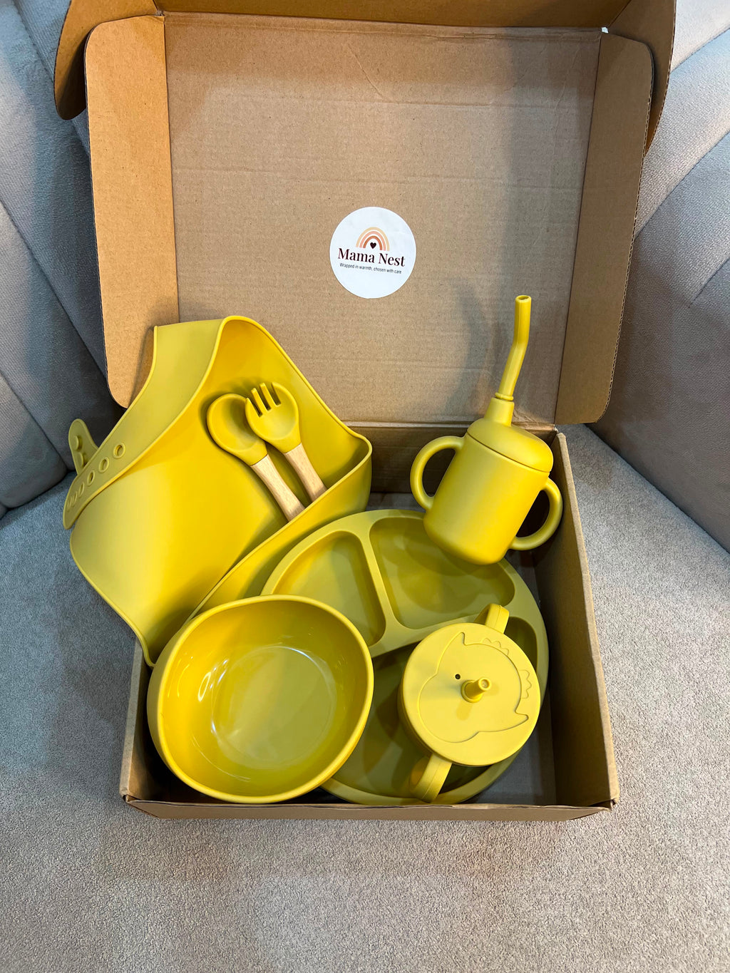 7-Piece Silicone Baby Feeding Set-Yellow