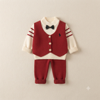 Baby Gentleman Knit Vest & Sweater Set-Red