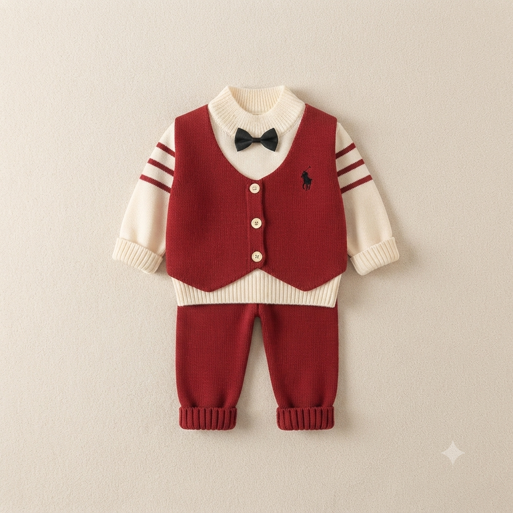 Baby Gentleman Knit Vest & Sweater Set-Red