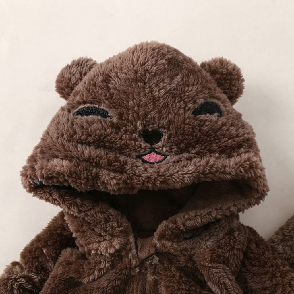 Cozy Brown Bear Fluffy Hooded Winter Tracksuit for Kids